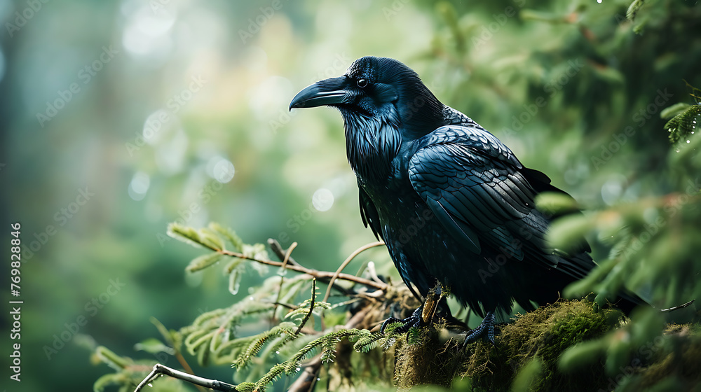 Raven in wild nature. Copy Space. Raven in wild nature. Copy Space.