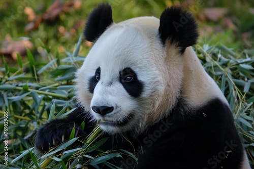 panda munching bamboo  dusk light softening edges
