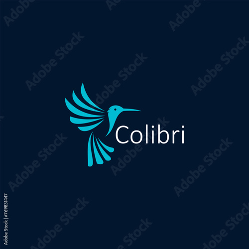 Colibri Logo isolated on dark blue background. Design colibri for logo, Simple and clean flat design of the colibri logo template. Suitable for your design need, logo, illustration, animation.
