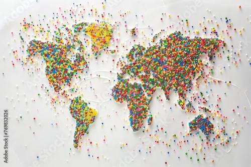 sprinkles forming world map on white icing background