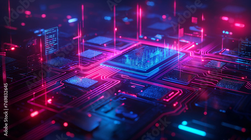 Futuristic Circuit Board with High-Tech Data Streams