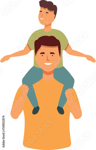 Child on shoulders icon cartoon vector. Father family day. Parent happy