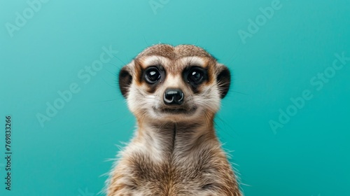 portrait of a meerkat in flat background