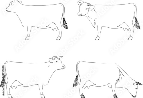 Adobe Illustrator Artwork vector design sketch illustration of a collection of cow animals for completeness of the image design