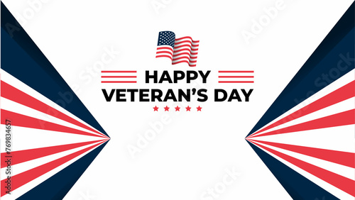Happy Veterans Day Text with American flag and stars with Lines. Veterans Day website banner and has space to write text. Veterans Day social media banner.