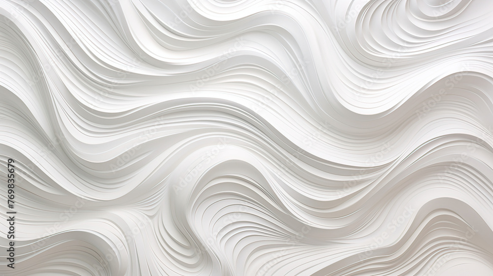 A surreal abstract depiction of milk waves and swirls, a fluid and dynamic white-on-white pattern  background Ai Generative