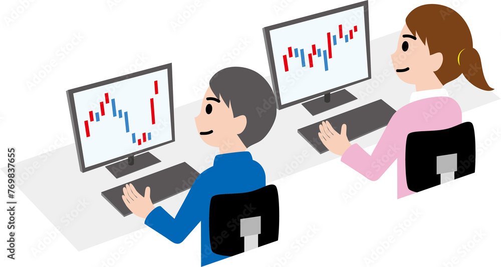 パソコンで株価を確認する人 パソコンで株価を確認する人