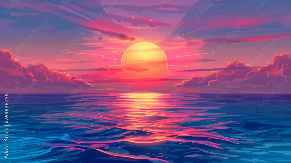Illustration of a beautiful colorful sunset over the sea. Wallpaper and background Illustration of a beautiful colorful sunset over the sea. Wallpaper and background