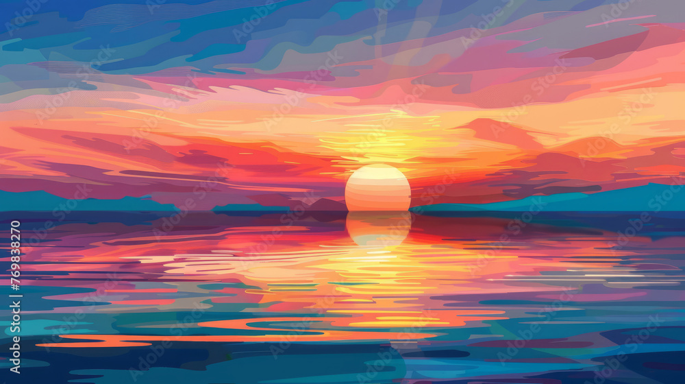 Illustration of a beautiful colorful sunset over the sea. Wallpaper and background Illustration of a beautiful colorful sunset over the sea. Wallpaper and background
