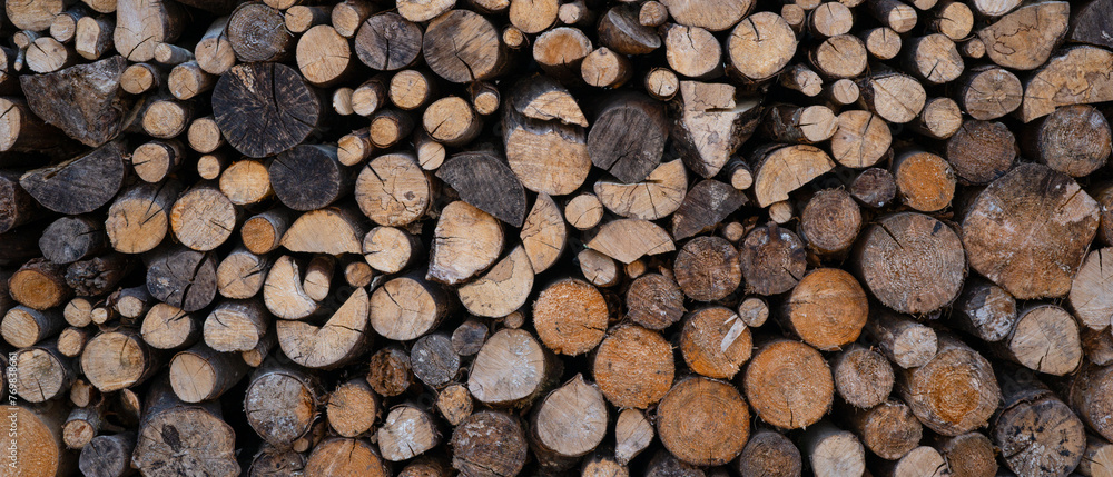 Stack of wooden stumps, tree trunks in cross-section texture wall wallpaper decor background - Wood storage, woods firewood hardwood timber forest long wide panorama banner pattern. Stack of wooden stumps, tree trunks in cross-section texture wall wallpaper decor background - Wood storage, woods firewood hardwood timber forest long wide panorama banner pattern.
