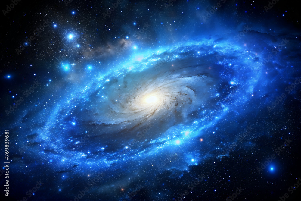 Blue galaxy with stars. Blue nebula, Nebula background.