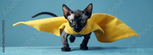 Cat in yellow cape, a cute carnivore with whiskers and tail