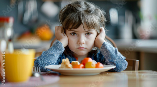 A unique background of a child refusing to eat their breakfast, their metabolism slowing down, photo