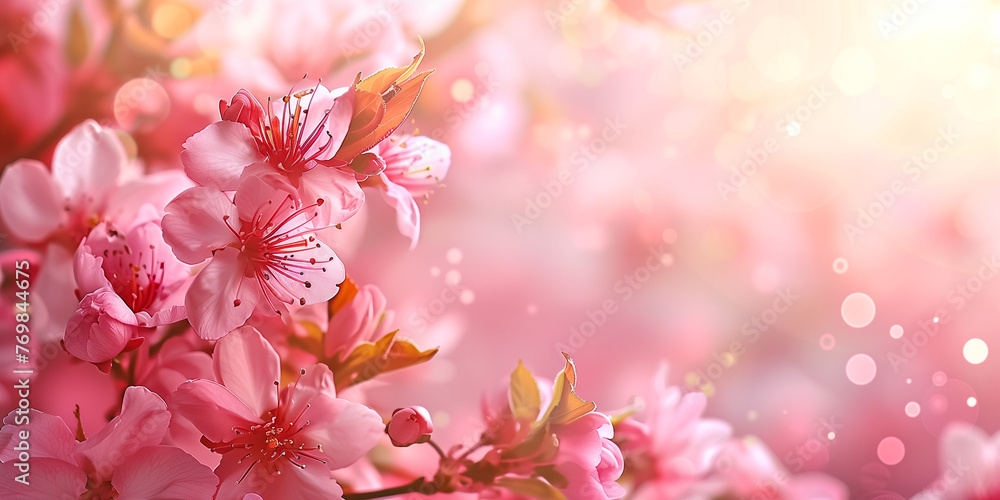 Pink Cherry Blossoms with Bright Bokeh and Sunlight
