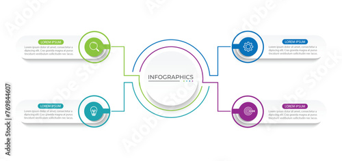 Modern infographic template. Creative circle element design with marketing icons. Business concept with 4 options