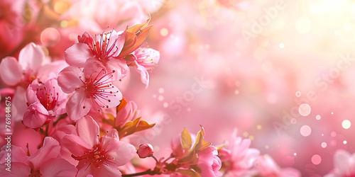 Pink Cherry Blossoms with Bright Bokeh and Sunlight