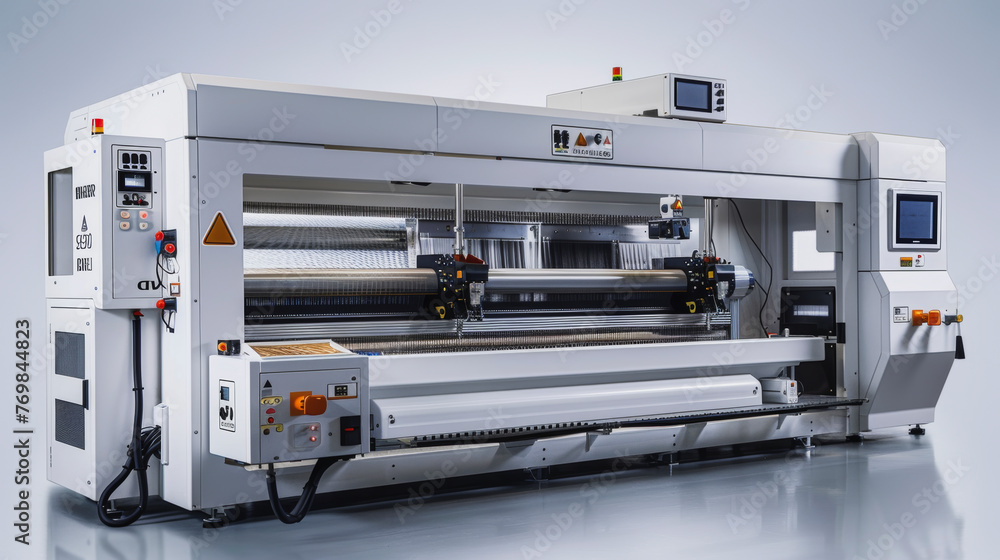 a Textile manufacturing where robots workers winding thread, sewing, stripping a Textile manufacturing where robots workers winding thread, sewing, stripping