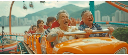 A rollercoaster is operated by guests at Happy Valley Amusement Park. © tongpatong