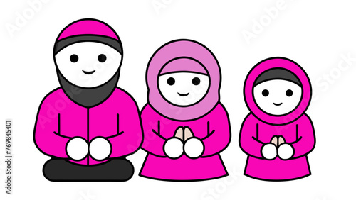 Prayer Time Muslim Family Flat Vector Icon 