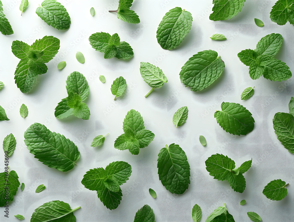 Fresh Mint Leaves Isolated on White Background for Healthy Concepts Fresh Mint Leaves Isolated on White Background for Healthy Concepts