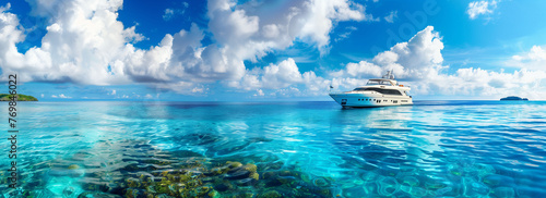 Exclusive Yacht Over Coral Reef in Pristine Tropical Waters