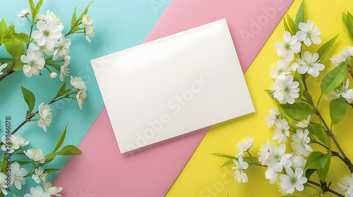 Beautiful Blossoms and Blank Card on Multicolored Background