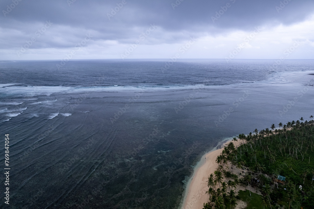 Aerial view of Siargao Island Philippines, cloudy, Drone photo