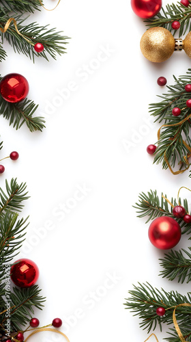 Festive Christmas Composition with Red and Gold Ornaments on White