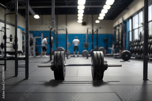 Barbell in an empty gym design.