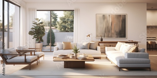 A sleek and stylish townhome exterior leading into a modern living room, featuring contemporary furnishings, minimalist decor, and ample natural light streaming through large windows.