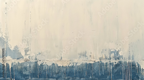 A painting of a cloudy sky with a blue line in the middle. The painting has a mood of loneliness and emptiness