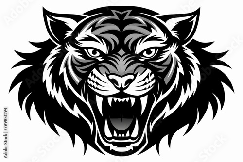 Angry tiger head black silhouette on white background