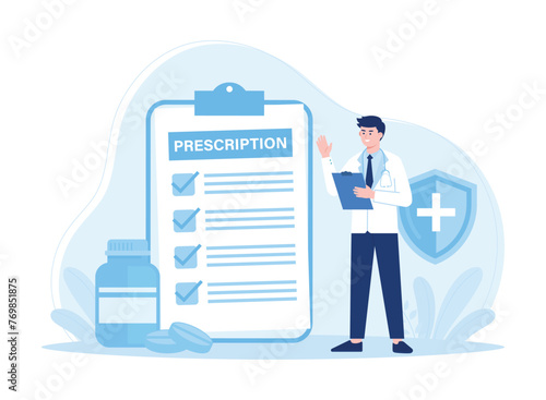 Disease therapy drugs, capsule treatments and doctor's prescriptions concept flat illustration