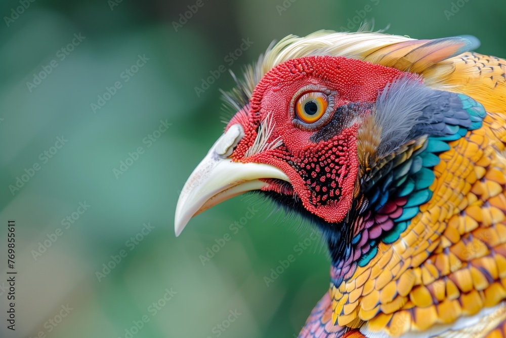 side profile of a golden pheasant with a detailed focus on eye