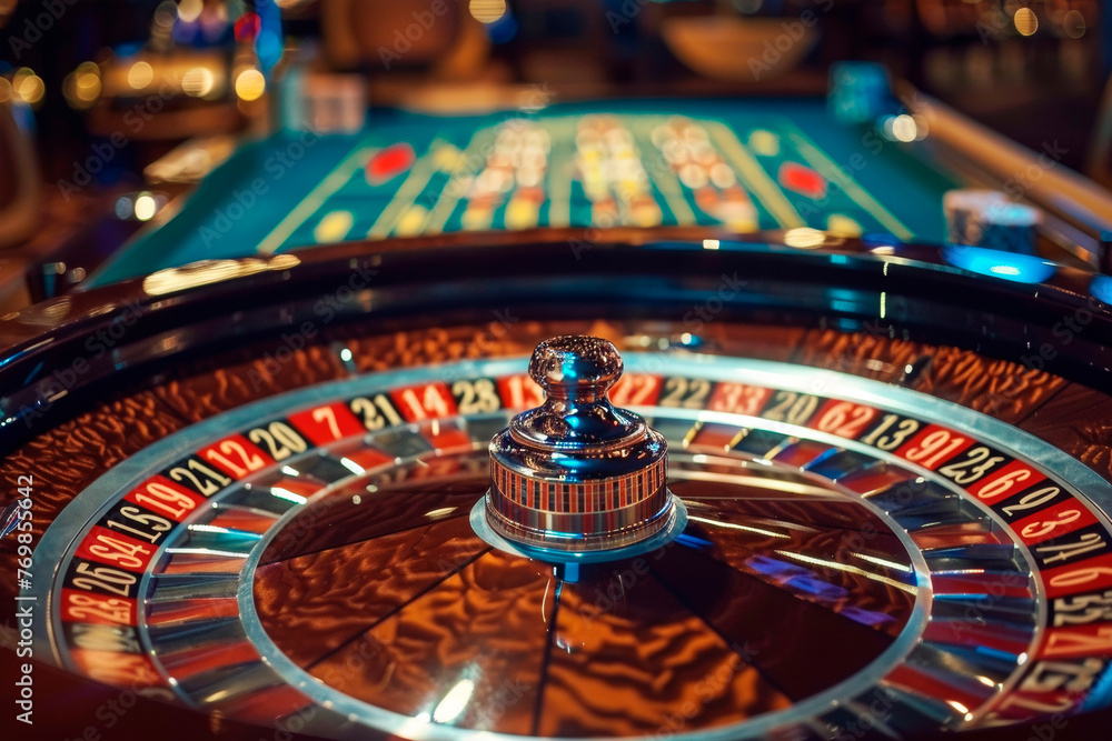 Roulette on a table in a casino. Gambling concept Roulette on a table in a casino. Gambling concept