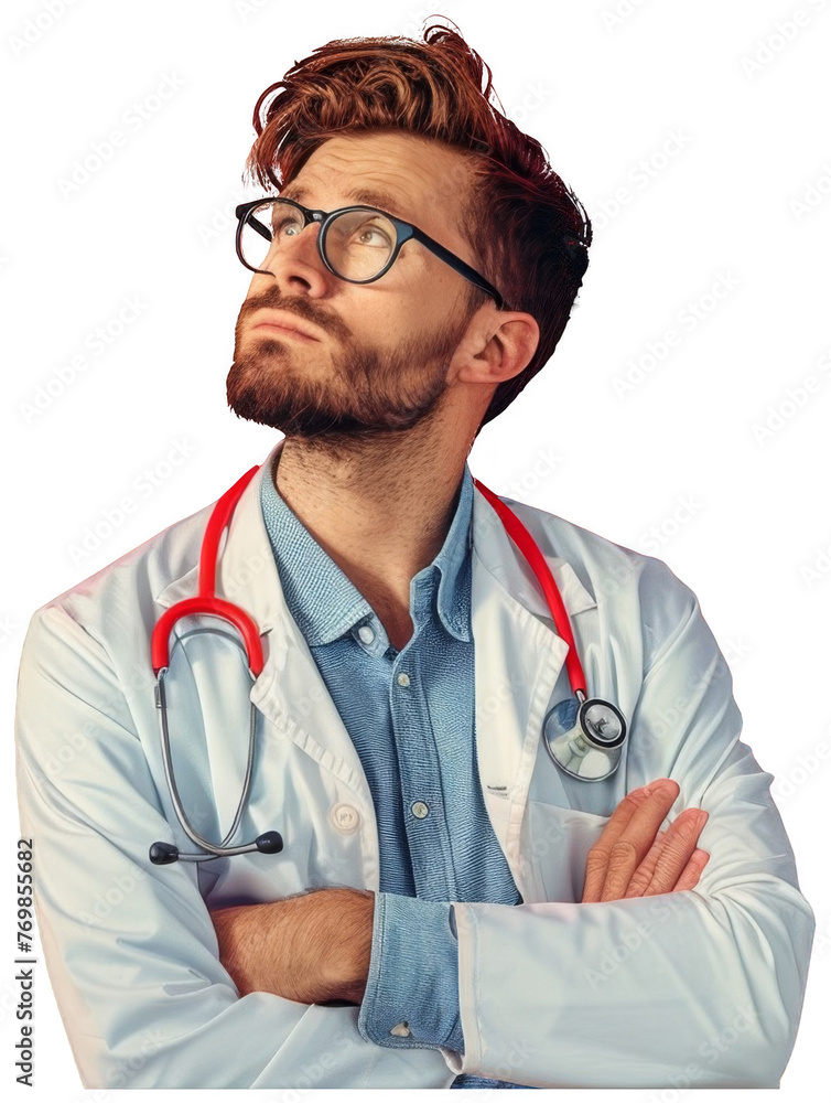 Confident Man With Stethoscope, Arms Crossed. Transparent Background PNG