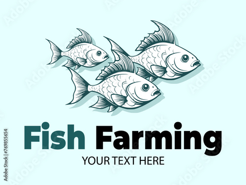 Fish farming or pisciculture creative logo. Three fish emblem. Growing fish element.