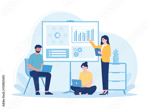 Cooperation employee communication discussion partner business project concept flat illustration