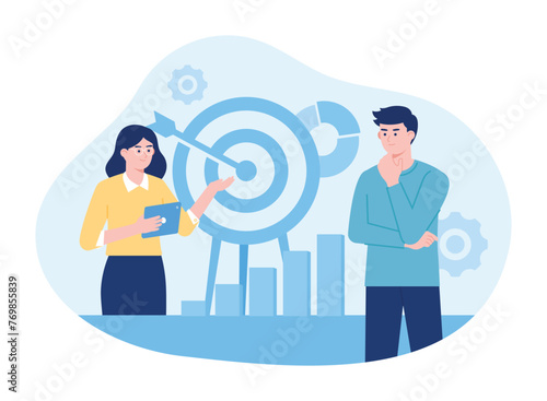 Staff management  perspective definition  target orientation. teamwork organization concept flat illustration
