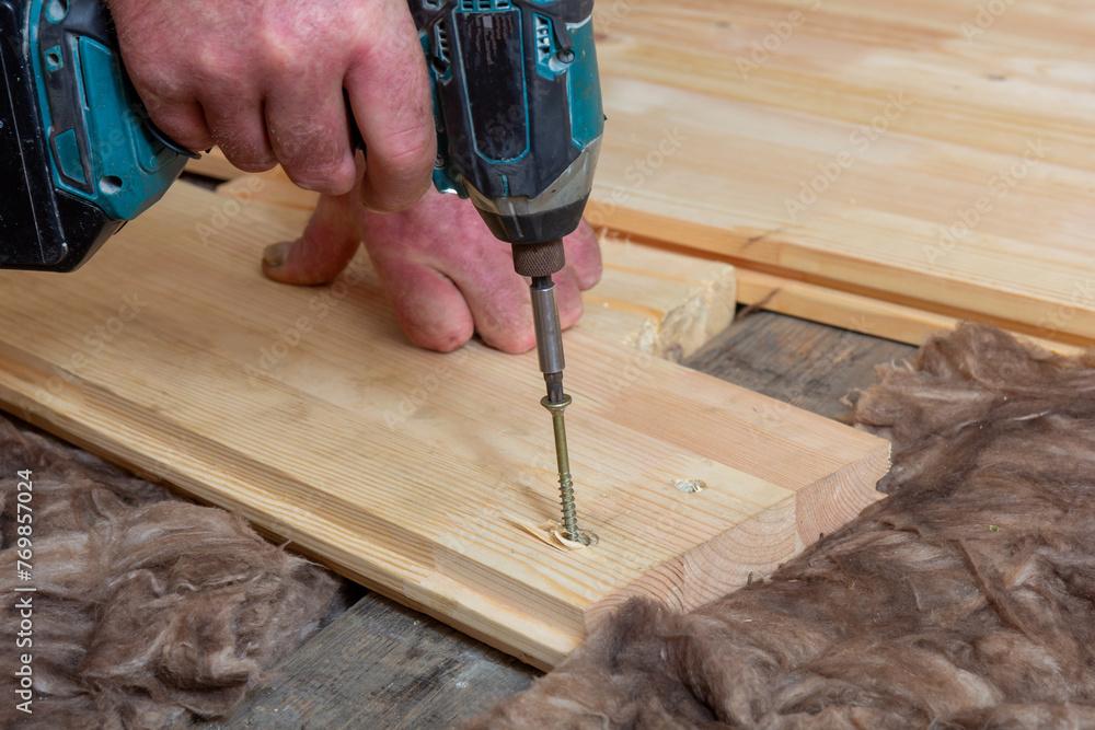 Image showcasing Creating a new wooden plank floor. House renovation Stock Photo | Adobe ...