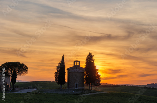 church in sunset, Cappella della Madonna di Vitaleta, Tuscany