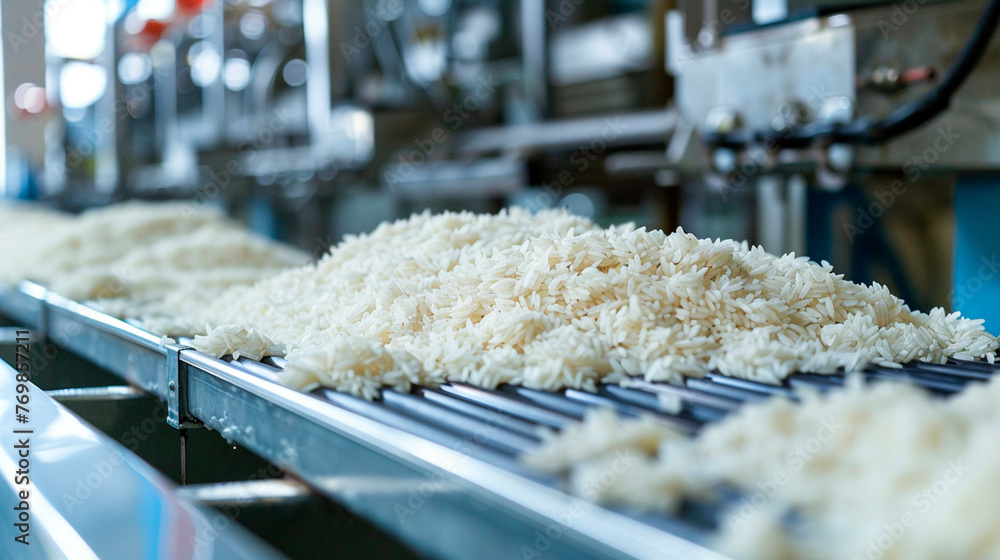 rice in the factory industry. selective focus.