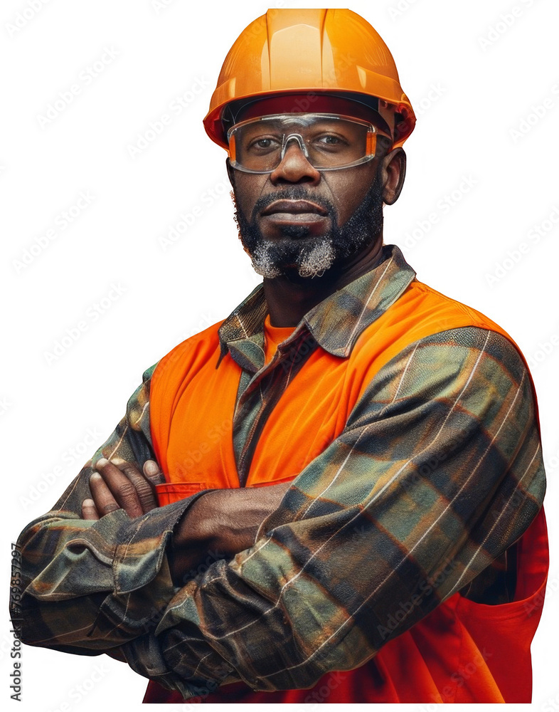 Construction Worker in Hard Hat and Orange Vest. Transparent Background PNG Construction Worker in Hard Hat and Orange Vest. Transparent Background PNG