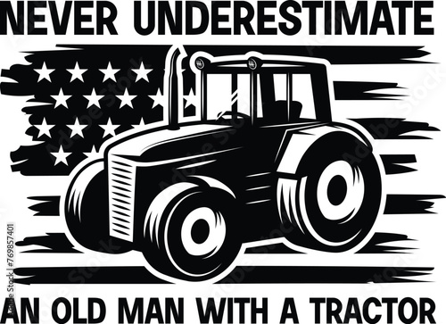 USA Tractor Vector, Farm Quote Design, Funny Farm Illustration