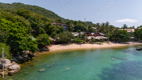 Drone Aerial View of the coast of Koh Tao in Thailand