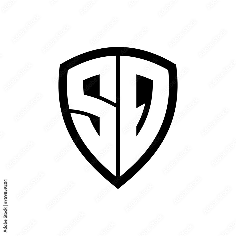 SQ monogram logo with bold letters shield shape with black and white color design SQ monogram logo with bold letters shield shape with black and white color design