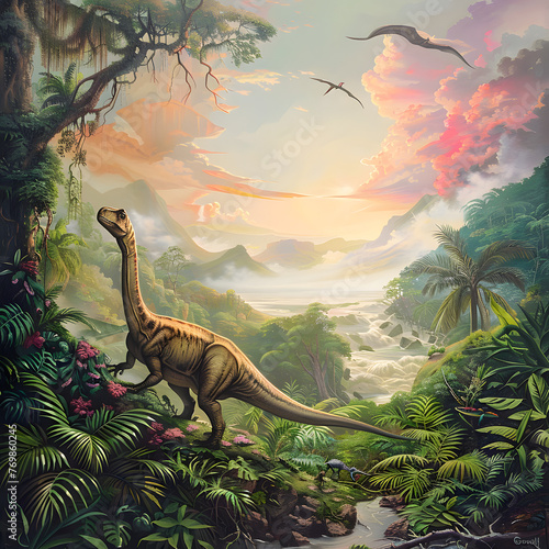 Illustration of Dinosaurs in the jungle. © EEKONG