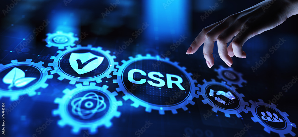 CSR Corporate social responsibility business technology concept on virtual screen.