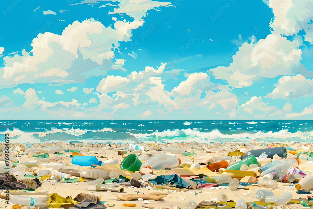 Beach full of garbage and plastic waste for environmental and recycle Beach full of garbage and plastic waste for environmental and recycle