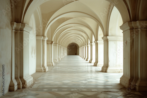 An ancient arched corridor. Background image. Created with Generative AI technology.